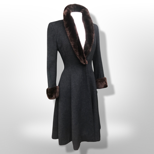 50’s 60’s Vintage Wool Gray Princess Coat with Sheared Beaver Collar and Cuffs