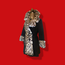 Load image into Gallery viewer, Vintage Women's Coat~ Lilli Ann London Mod 60s Suede Brown Leopard Printed Rabbit Fur Flexible Size, S,M,L Pinup Animal Print Princess