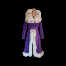 Load image into Gallery viewer, Vintage Women's Coat- Purple Suede 70s Silver Fox Fur Trimmed Princess Pinup Hippy Coat Afghan Penny Lane Almost Famous