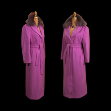 Load image into Gallery viewer, Vintage Women's Coat Pink Purple Full Length 90s 70s Cashmere Removeable Fur Collar Career Evening Out Pink Purple