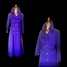 Load image into Gallery viewer, Purple Wool Mod 60s Full Length Fit Flare Double Breasted Sleek Coat Military Princess