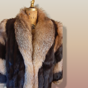 Vintage Women's Fur Coat-- Fox Fur Chubby Black and Silver Glam