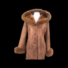 Load image into Gallery viewer, Suede Hooded Fox Fur Trim Coat