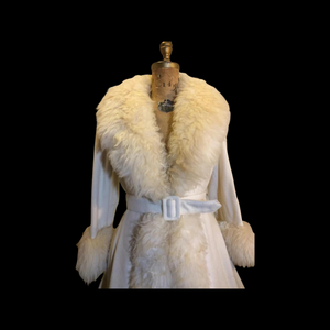 60’s 70’s  Coat Shearling Wool White Cream Princess Shearling Afghan Russian Princess