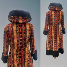 Load image into Gallery viewer, 70’s Hooded Carpet Tapestry Orange Red Princess Boho Russian Princess Penny Lane