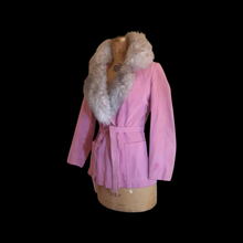 Load image into Gallery viewer, Rare Pink 70's Suede Vintage Women's Coat Jacket Shearling Fit Flare Princess Hippy Boho Penny Lane bubblegum Pink Pinup