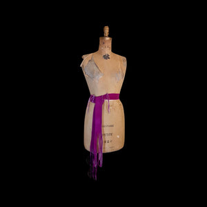 70s Suede Couture Magenta Pink Fringe Cutout Vest, Belt, and Purse Set Flexible Size