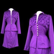 Load image into Gallery viewer, 40’s LIlli Ann Documented Vintage Purple Suit Mint Rhinestone Purple Fit and Flared Two Piece Set Cashmere and Crystals