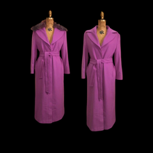 Load image into Gallery viewer, Vintage Women's Coat Pink Purple Full Length 90s 70s Cashmere Removeable Fur Collar Career Evening Out Pink Purple