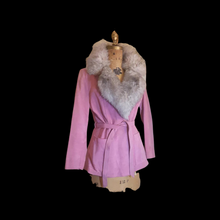 Load image into Gallery viewer, Rare Pink 70's Suede Vintage Women's Coat Jacket Shearling Fit Flare Princess Hippy Boho Penny Lane bubblegum Pink Pinup