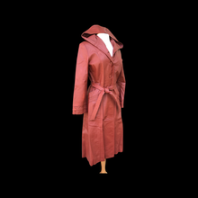 Load image into Gallery viewer, 70’s Hooded Leather Trench Spy Fit Flare Orange Brown Coat