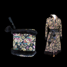Load image into Gallery viewer, Vintage Tapestry and Carpet Coat Fur Trim with Matching Muff Purse Floral Victorian Inspired Boho