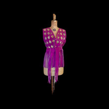 Load image into Gallery viewer, 70s Suede Couture Magenta Pink Fringe Cutout Vest, Belt, and Purse Set Flexible Size