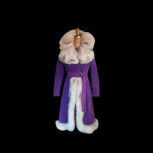 Load image into Gallery viewer, Vintage Women's Coat- Purple Suede 70s Silver Fox Fur Trimmed Princess Pinup Hippy Coat Afghan Penny Lane Almost Famous