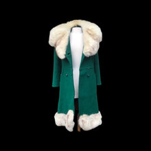 Load image into Gallery viewer, 60’s Green Wool Mod Princess  Coat with Norwegian Silver Fox Fur Collar