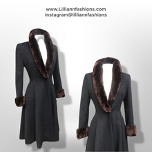 Load image into Gallery viewer, 50’s 60’s Vintage Wool Gray Princess Coat with Sheared Beaver Collar and Cuffs