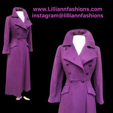 Load image into Gallery viewer, 60’s Purple coat full length wool military double breasted