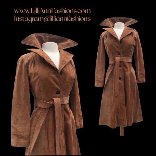 70’s Suede Coat Trench Spy Fit and Flare Camel Color