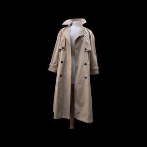 70’s 80’s Vintage Spy Coat Trench in Camel with Leather Detail