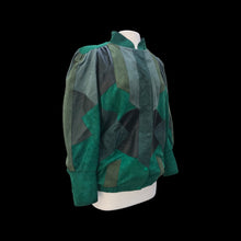 Load image into Gallery viewer, Vintage Mosaic Green Suede and Embossed Leather Dolman Sleeves Jacket