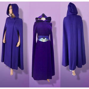 60’s 70’s Wool Royal Purple Cape Full Length Wool Hooded Cape