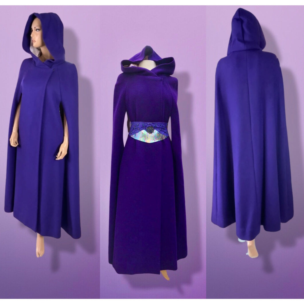 60’s 70’s Wool Royal Purple Cape Full Length Wool Hooded Cape