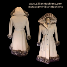 Load image into Gallery viewer, Pinup Hooded Fox Fur Princess Camel Wool Tiger Striped Print 50s 60s Fit and Flare Coat S/M Russian Princess