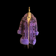 Load image into Gallery viewer, 60’s Vintage Women&#39;s Coat 70s Purple Tapestry Carpet Mosaic Needlepoint Purple Shearling Coat Groovy Haight Ashbury Boho Chic Hippy Princess