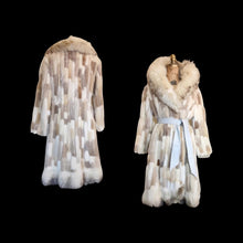 Load image into Gallery viewer, Women's Vintage Fur Coat- 70s Fur Patchwork Mink, Leather, Fox Fur Nature's Colors Mosaic Princess Ultra Warm Coat Long Rare