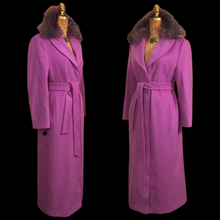 Load image into Gallery viewer, Vintage Women's Coat Pink Purple Full Length 90s 70s Cashmere Removeable Fur Collar Career Evening Out Pink Purple