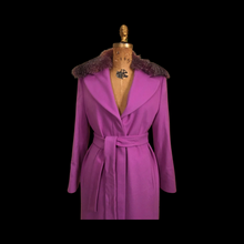 Load image into Gallery viewer, Vintage Women's Coat Pink Purple Full Length 90s 70s Cashmere Removeable Fur Collar Career Evening Out Pink Purple