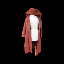 Load image into Gallery viewer, 70’s Hooded Leather Trench Spy Fit Flare Orange Brown Coat