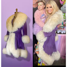 Load image into Gallery viewer, Lilli Ann Purple Suede and Massive Shearling Coat Penny Lane Almost Famous Afghan Curly Lamb  Princess Cut Fit and Flare Hippie Chic Modo