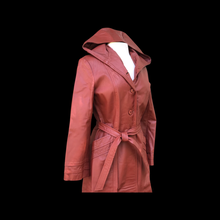 Load image into Gallery viewer, 70’s Hooded Leather Trench Spy Fit Flare Orange Brown Coat