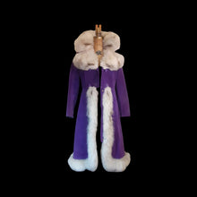 Load image into Gallery viewer, Vintage Women's Coat- Purple Suede 70s Silver Fox Fur Trimmed Princess Pinup Hippy Coat Afghan Penny Lane Almost Famous