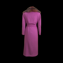 Load image into Gallery viewer, Vintage Women's Coat Pink Purple Full Length 90s 70s Cashmere Removeable Fur Collar Career Evening Out Pink Purple