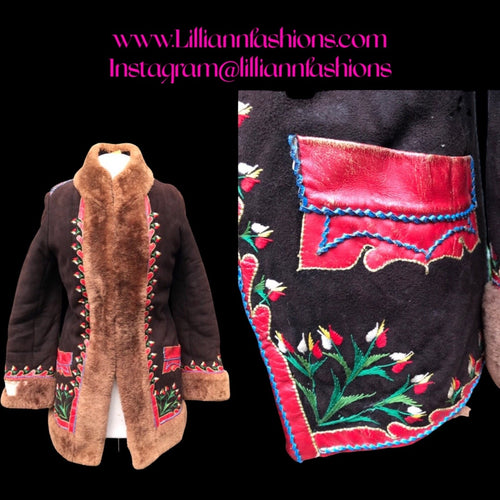 70’s Shearling and Embroidered Suede Coat Penny Lane Boho