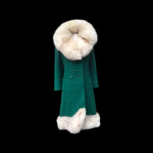 Load image into Gallery viewer, 60’s Green Wool Mod Princess  Coat with Norwegian Silver Fox Fur Collar