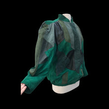 Load image into Gallery viewer, Vintage Mosaic Green Suede and Embossed Leather Dolman Sleeves Jacket