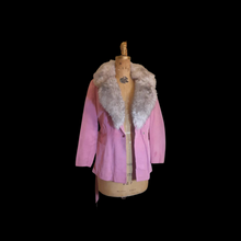 Load image into Gallery viewer, Rare Pink 70's Suede Vintage Women's Coat Jacket Shearling Fit Flare Princess Hippy Boho Penny Lane bubblegum Pink Pinup