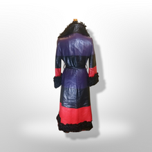 Load image into Gallery viewer, 70S Christian Dior Couture Leather Curly Mongolian Lamb Purple Red Horizontal Leather Coat Full Length Hippy Boho Penny Lane Princess