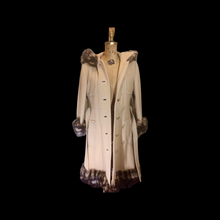 Load image into Gallery viewer, Pinup Hooded Fox Fur Princess Camel Wool Tiger Striped Print 50s 60s Fit and Flare Coat S/M Russian Princess