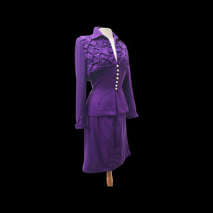 40’s LIlli Ann Documented Vintage Purple Suit Mint Rhinestone Purple Fit and Flared Two Piece Set Cashmere and Crystals