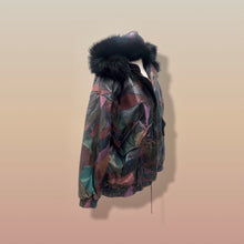 Load image into Gallery viewer, Patchwork Leather Bomber with Hood Trimmed with Fox Fur Bomber