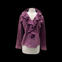 Load image into Gallery viewer, Suede Purple Shirt Jacket Ruffled Collar