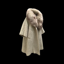 Load image into Gallery viewer, 60’s Cream White Swing Coat with Thick Fox Fur Collar 3/4 Sleeve Christmas Wedding