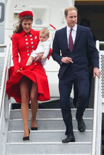 Load image into Gallery viewer, Red Wool Mod 60s Coat Double Breasted Princess Cut Fit Flare Belted Small Kate Middleton Style Pinup Career Coat