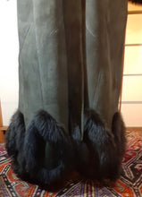 Load image into Gallery viewer, Vintage Coat-Green Suede Sheepskin Shearling Afghan Fox Fur Full Length Full Sweep M/L/XL Cozy Coat Fairy Princess Penny Lane Almost Famous