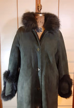 Load image into Gallery viewer, Vintage Coat-Green Suede Sheepskin Shearling Afghan Fox Fur Full Length Full Sweep M/L/XL Cozy Coat Fairy Princess Penny Lane Almost Famous