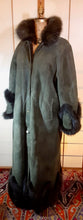 Load image into Gallery viewer, Vintage Coat-Green Suede Sheepskin Shearling Afghan Fox Fur Full Length Full Sweep M/L/XL Cozy Coat Fairy Princess Penny Lane Almost Famous